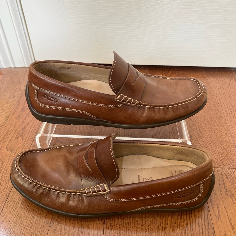 ECCO Mens Brown Leather Driving Penny Loafers Sz 44/10.5 Slip On Comfort Preppy - Picture 11 of 16